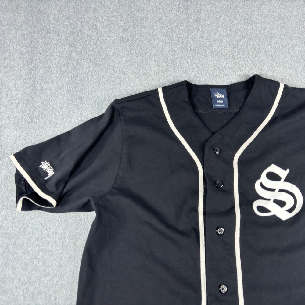 Stussy Baseball Jersey Men's Medium Button Up Black White